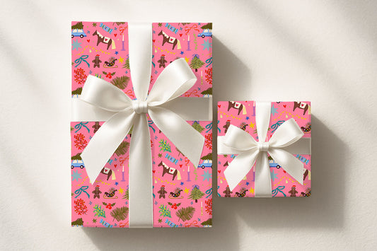 Hand illustrated Christmas gift wrap