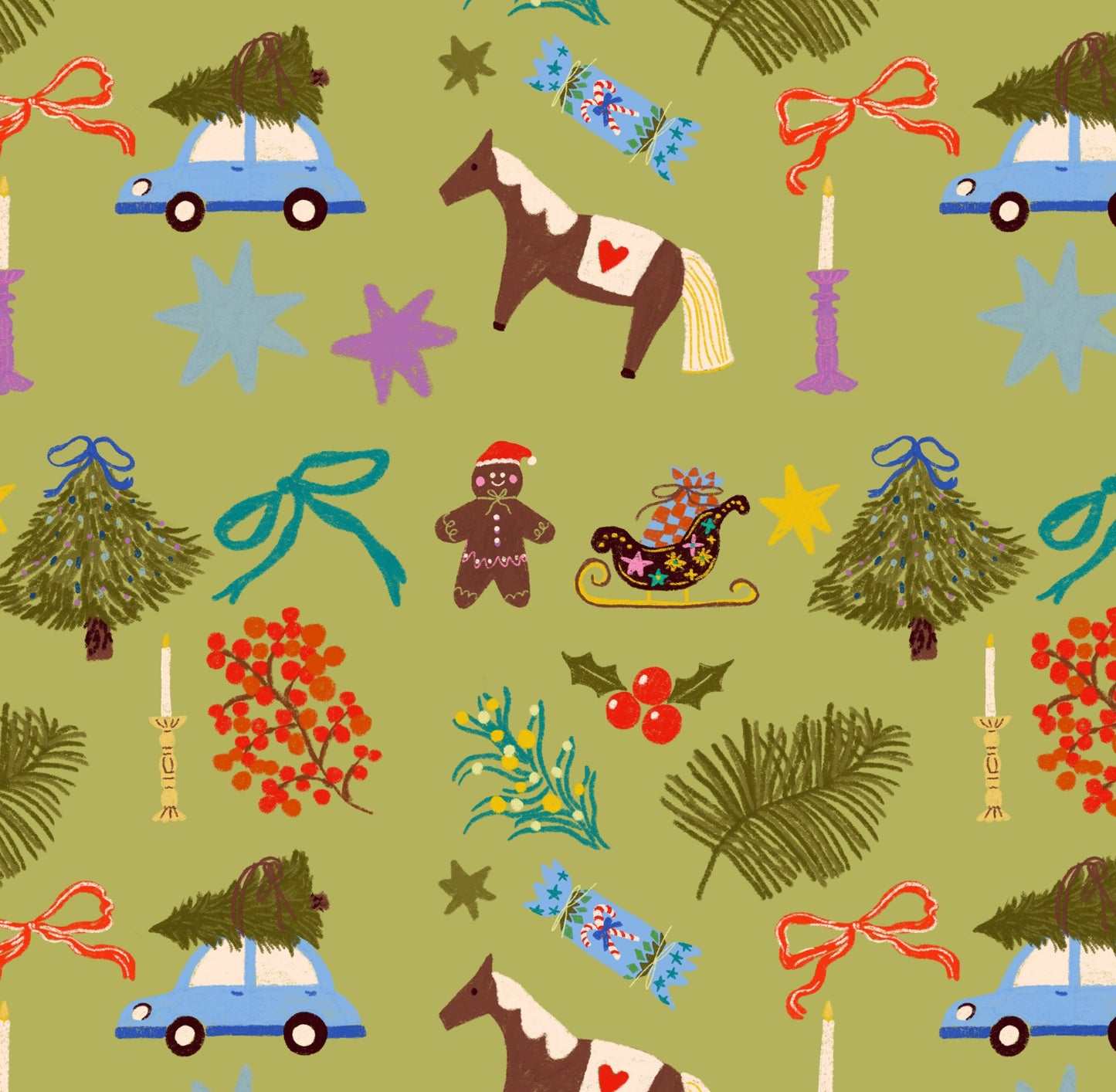 Hand illustrated Christmas gift wrap