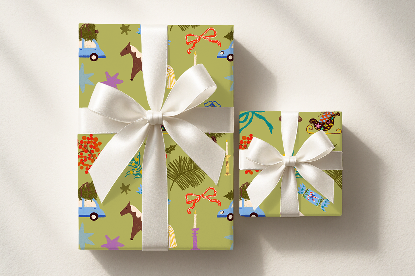Hand illustrated Christmas gift wrap